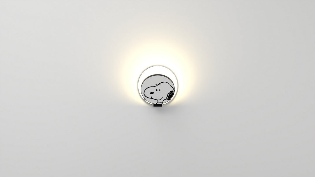 Koncept Gravy GRW-S-MBK-SN1-PI Wall Sconce Light - Metallic Black Body, Snoopy