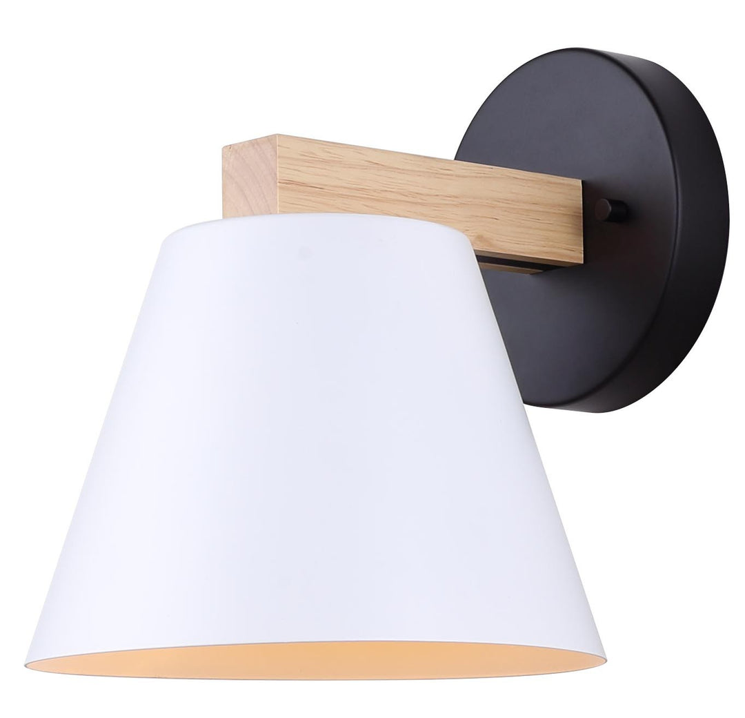 Canarm Harlyn IVL1124A01BWW Wall Sconce Light - Black/White/Wood