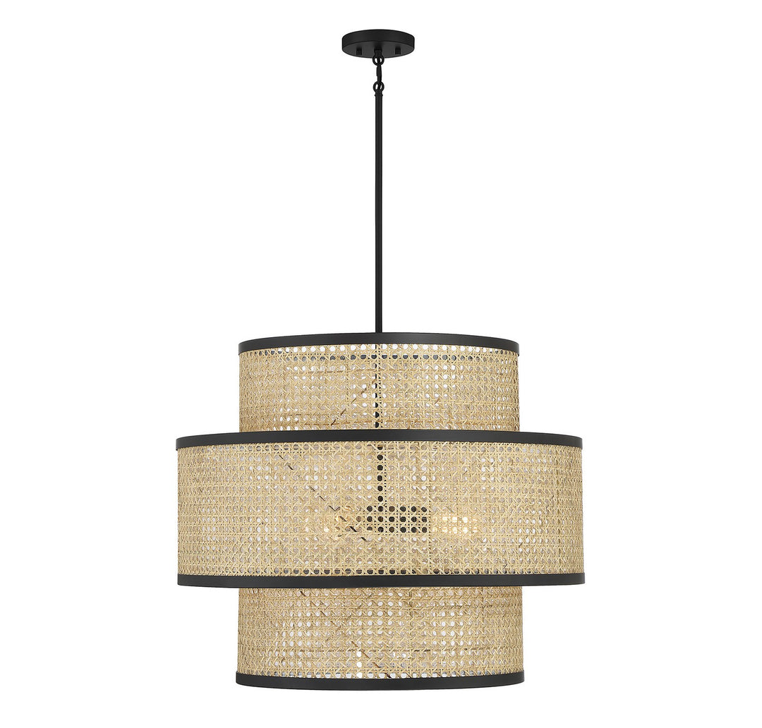 Meridian M7016MBK Pendant Light - Natural Cane with Matte Black