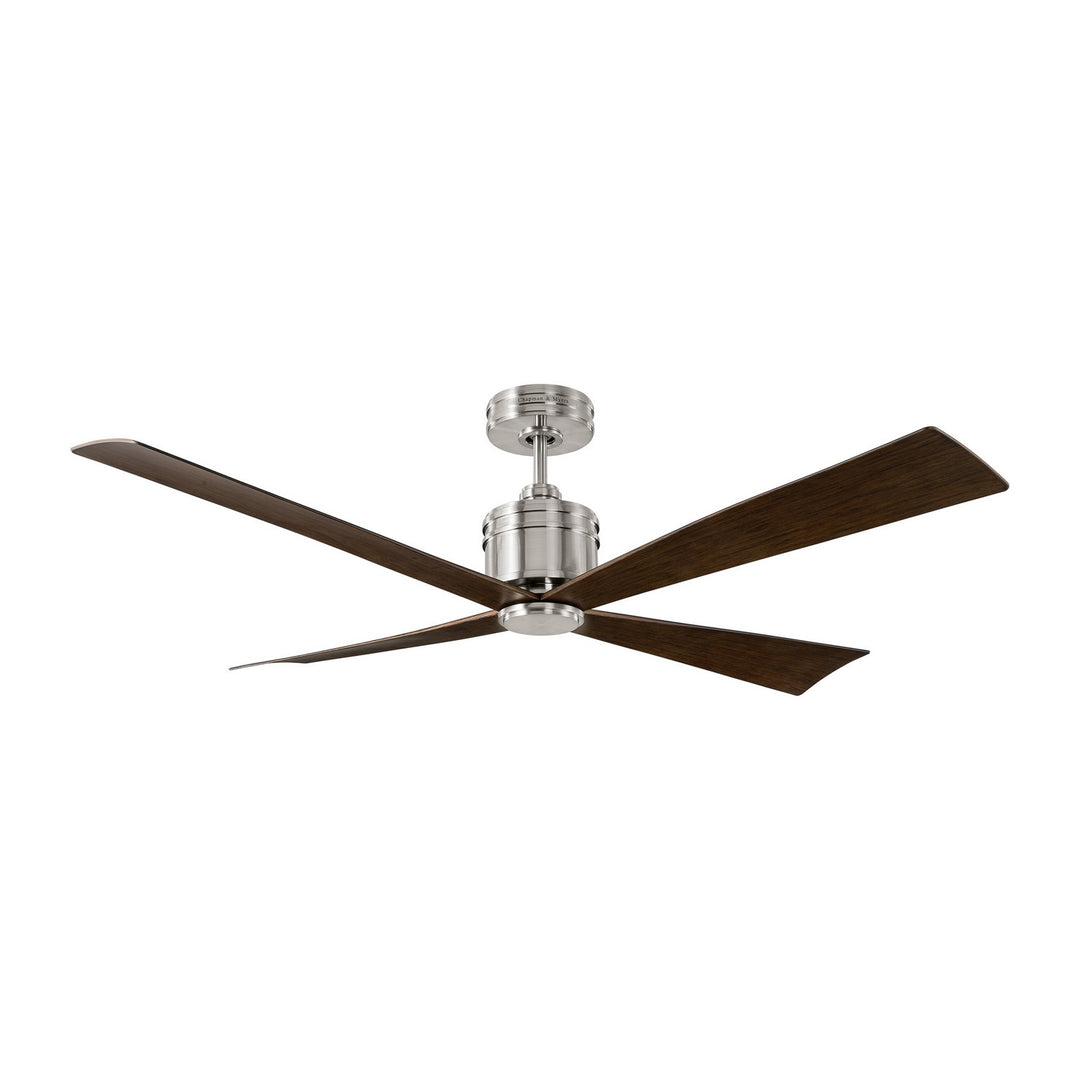 Visual Comfort Fan Launceton 56 4LNCR56BS Ceiling Fan - Brushed Steel, Walnut ABS/Walnut ABS/