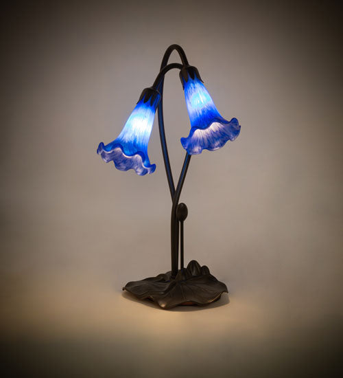 Meyda Tiffany Lighting 13064 Blue Pond Lily Two Light Accent Lamp Lamp Bronze / Dark