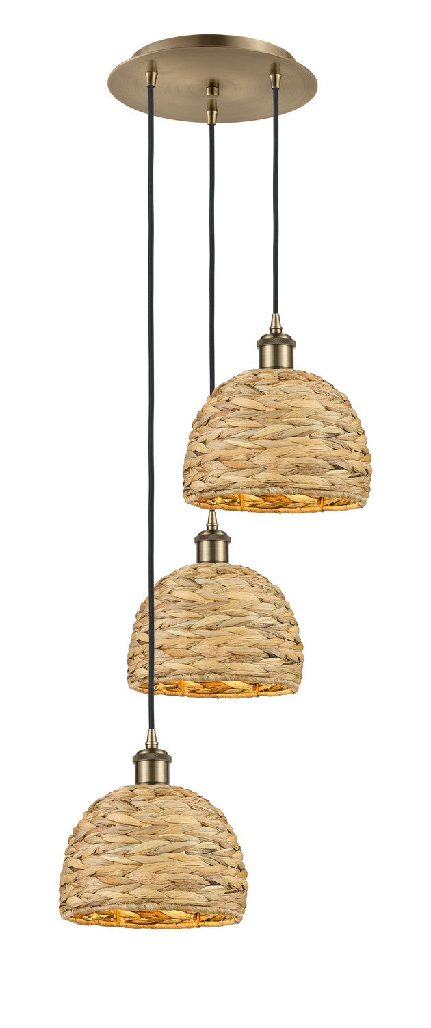 Innovations Downtown Urban 113B-3P-AB-RBD-8-NAT Pendant Light - Antique Brass