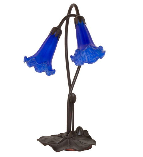 Meyda Tiffany Lighting 13064 Blue Pond Lily Two Light Accent Lamp Lamp Bronze / Dark