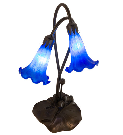 Meyda Tiffany Lighting 13064 Blue Pond Lily Two Light Accent Lamp Lamp Bronze / Dark