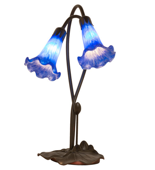 Meyda Tiffany Lighting 13064 Blue Pond Lily Two Light Accent Lamp Lamp Bronze / Dark