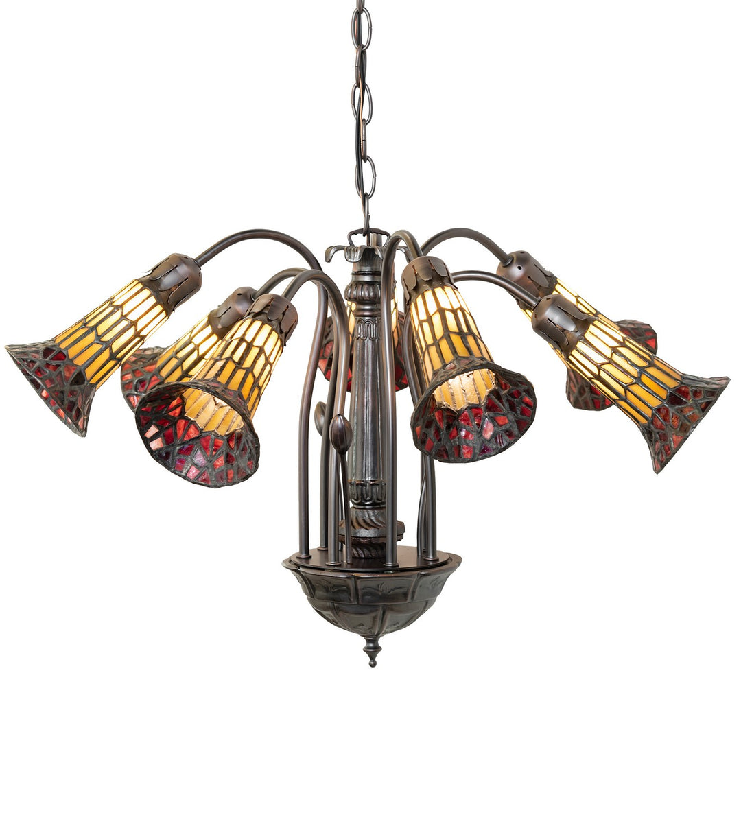 Meyda Tiffany Stained Glass Pond Lily 251574 Chandelier Light - Mahogany Bronze