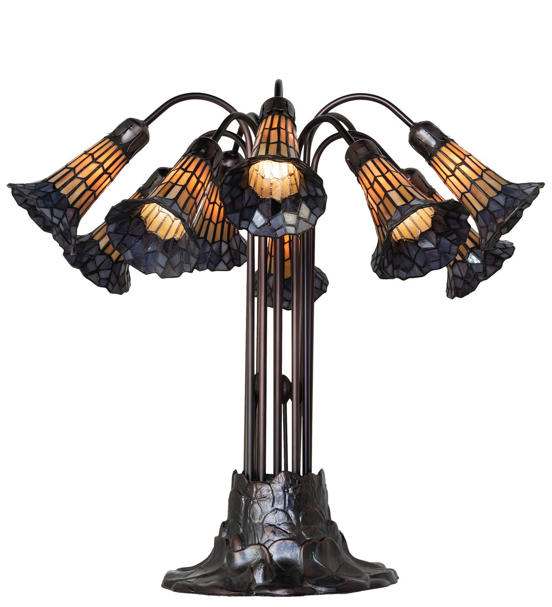 Meyda Tiffany Lighting 261669 Stained Glass Pond Lily Ten Light Table Lamp Lamp Bronze / Dark