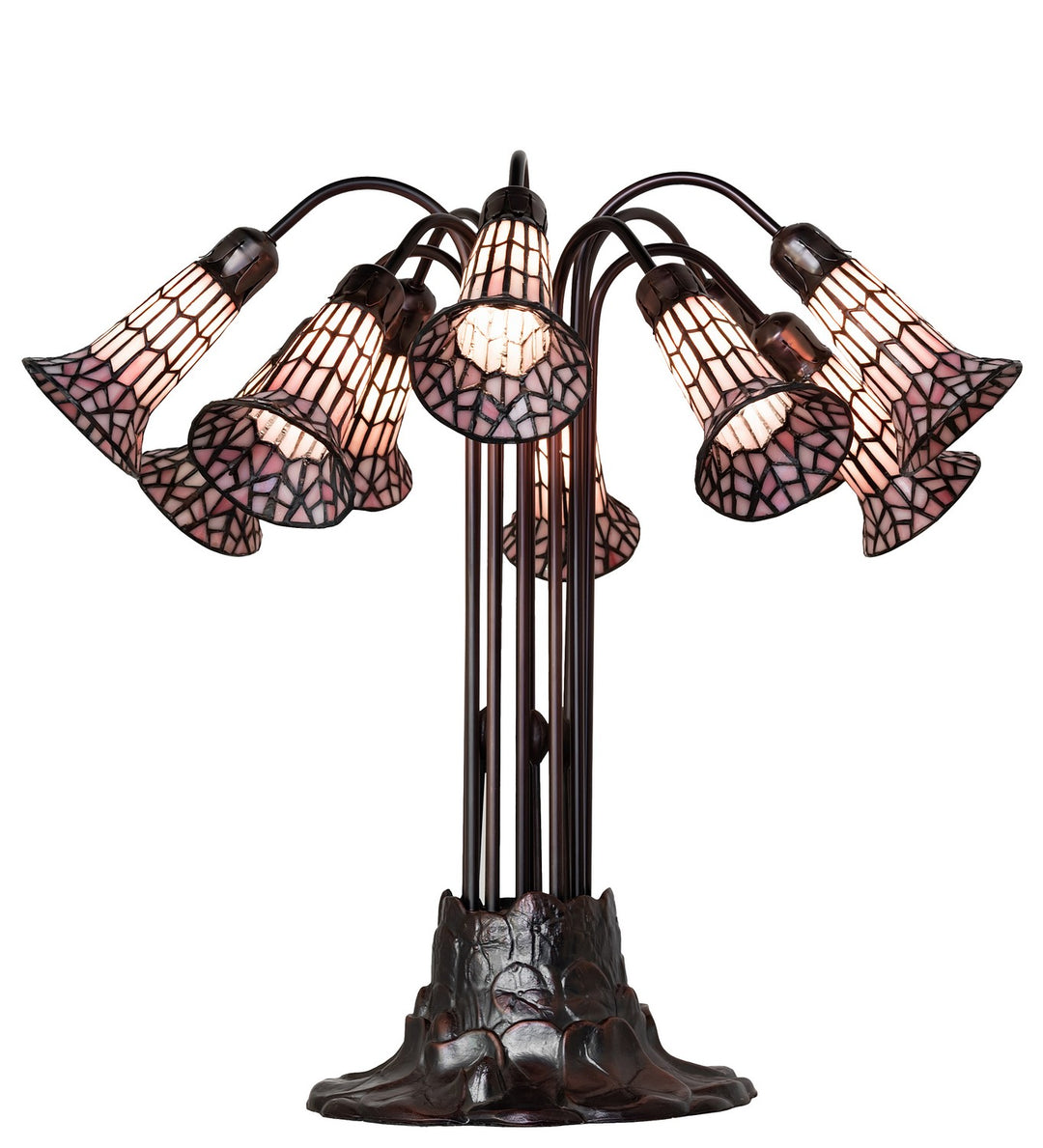 Meyda Tiffany Lighting 261671 Stained Glass Pond Lily Ten Light Table Lamp Lamp Bronze / Dark