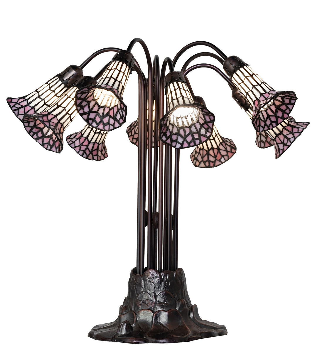 Meyda Tiffany Lighting 261672 Stained Glass Pond Lily Ten Light Table Lamp Lamp Bronze / Dark