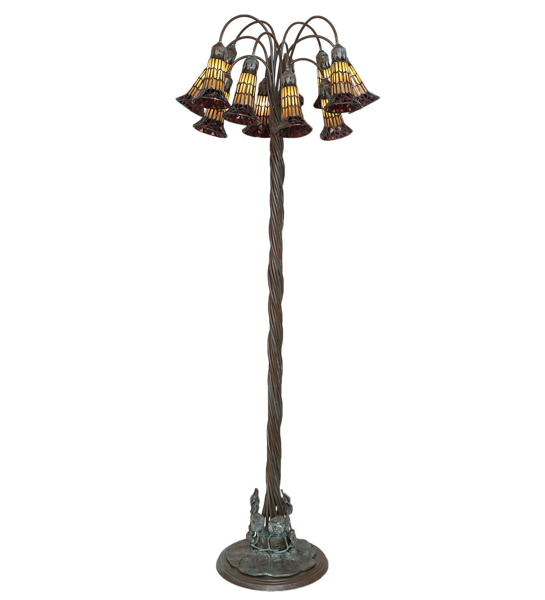 Meyda Tiffany Lighting 262123 Stained Glass Pond Lily 12 Light Floor Lamp Lamp Bronze / Dark