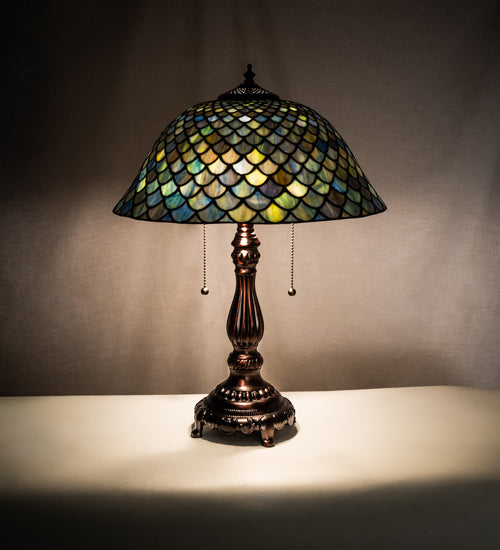 Meyda Tiffany Lighting 132148 Tiffany Fishscale Two Light Table Lamp Lamp Bronze / Dark