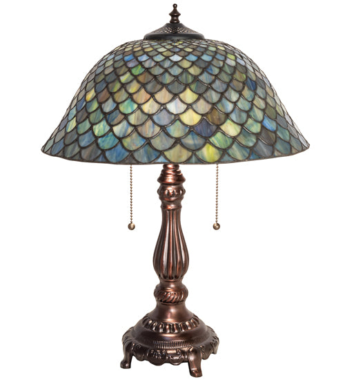 Meyda Tiffany Lighting 132148 Tiffany Fishscale Two Light Table Lamp Lamp Bronze / Dark