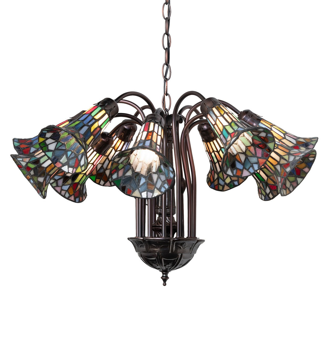 Meyda Tiffany Stained Glass Pond Lily 17958 Chandelier Light - Mahogany Bronze