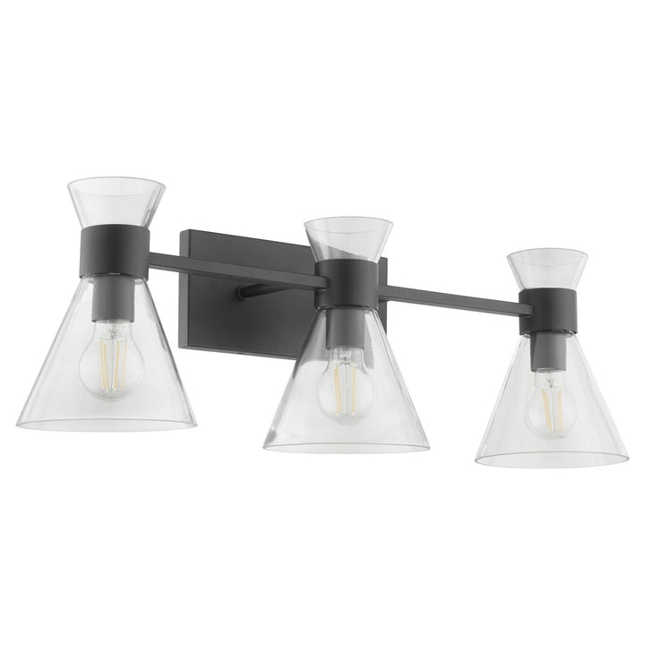 Quorum Beldar 5119-3-259 Bath Vanity Light 28 in. wide - Matte Black w/ Clear Glass