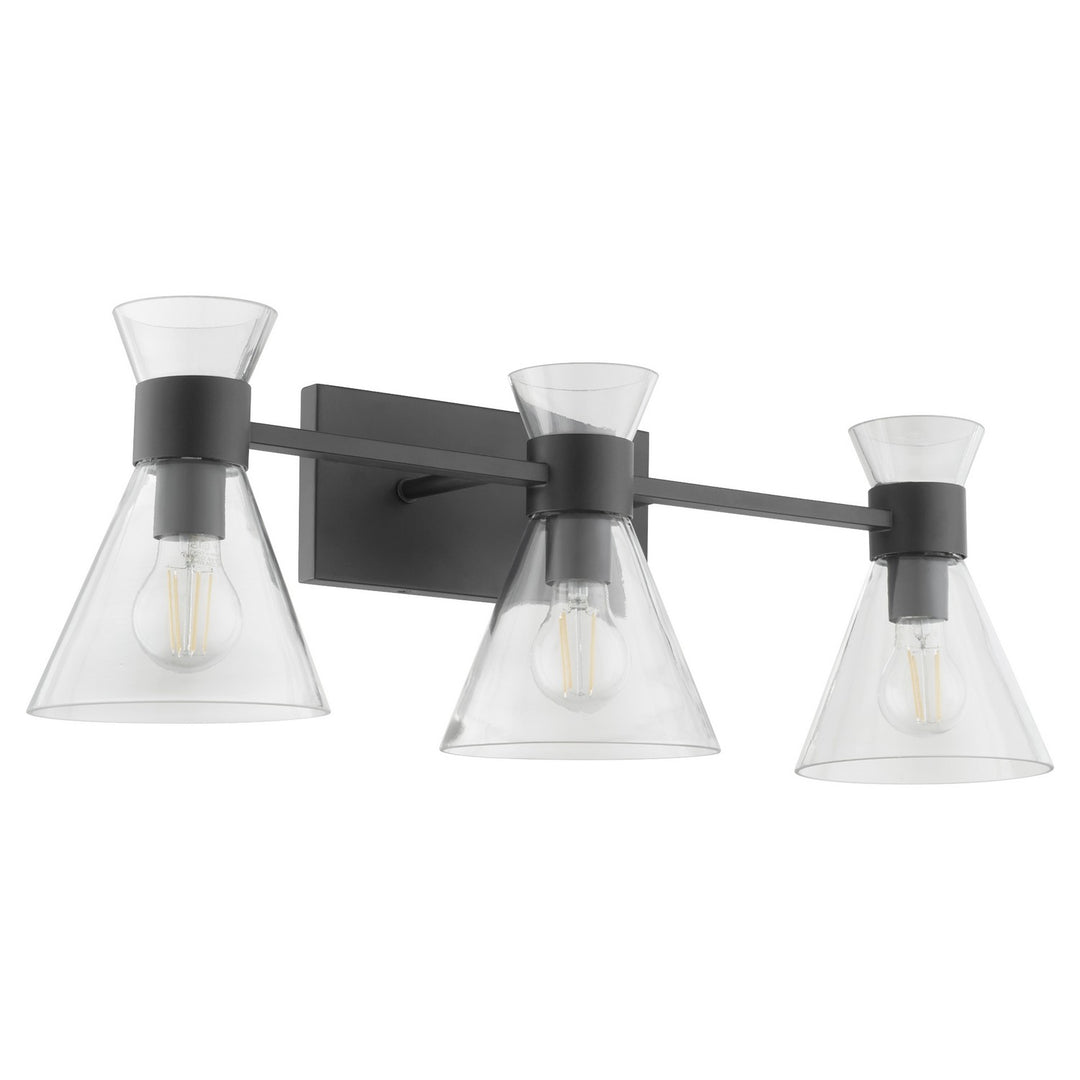 Quorum Beldar 5119-3-259 Bath Vanity Light 28 in. wide - Matte Black w/ Clear Glass