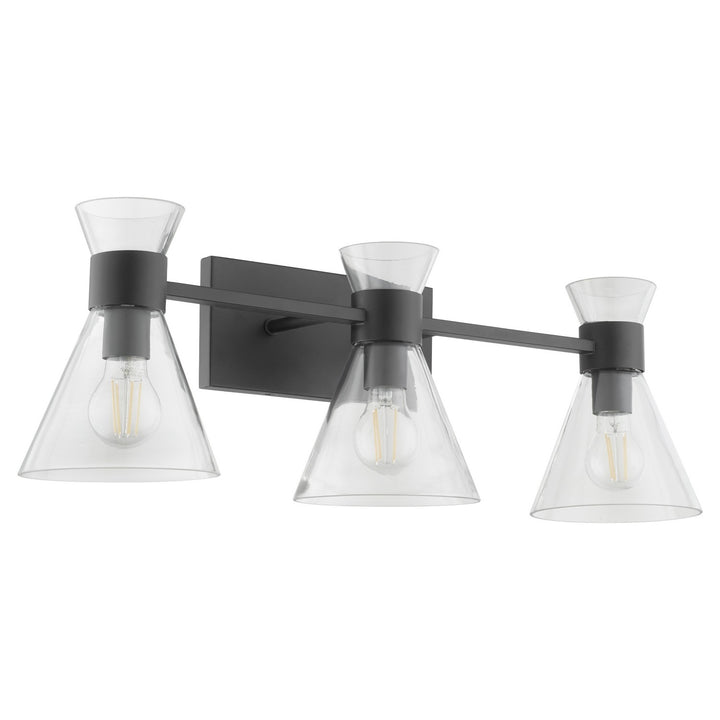 Quorum Beldar 5119-3-259 Bath Vanity Light 28 in. wide - Matte Black w/ Clear Glass