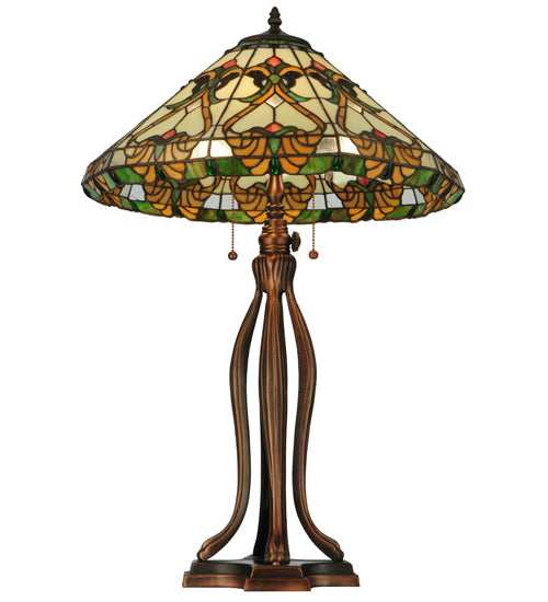 Meyda Tiffany Lighting 134150 Middleton Three Light Table Base Hardware Lamp Bronze / Dark