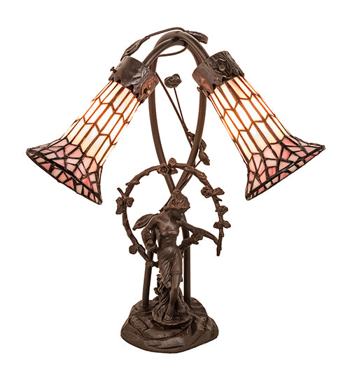 Meyda Tiffany Lighting 134637 Stained Glass Pond Lily Two Light Table Lamp Lamp Bronze / Dark