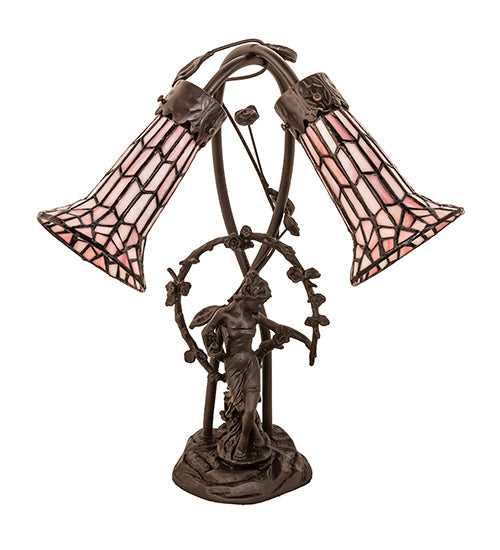 Meyda Tiffany Lighting 134637 Stained Glass Pond Lily Two Light Table Lamp Lamp Bronze / Dark