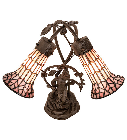 Meyda Tiffany Lighting 134637 Stained Glass Pond Lily Two Light Table Lamp Lamp Bronze / Dark