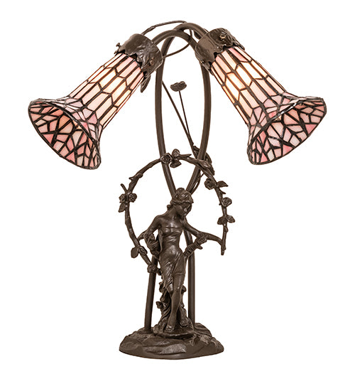 Meyda Tiffany Lighting 134637 Stained Glass Pond Lily Two Light Table Lamp Lamp Bronze / Dark