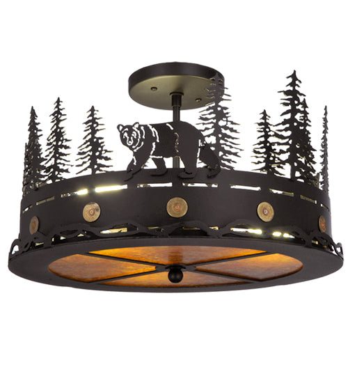 Meyda Tiffany Bear At Dusk 134785 Ceiling Light - Nickel,Natural Wood