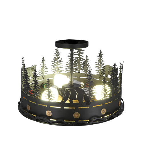 Meyda Tiffany Bear At Dusk 134785 Ceiling Light - Nickel,Natural Wood