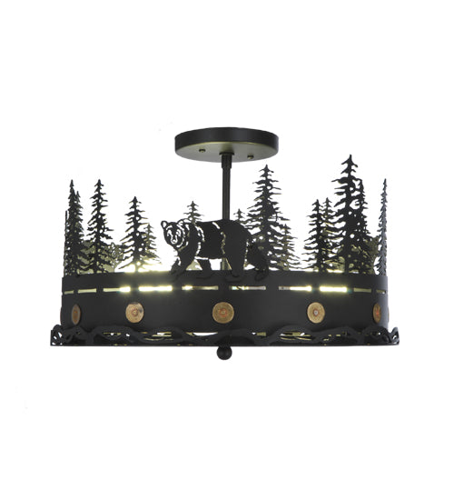 Meyda Tiffany Bear At Dusk 134785 Ceiling Light - Nickel,Natural Wood