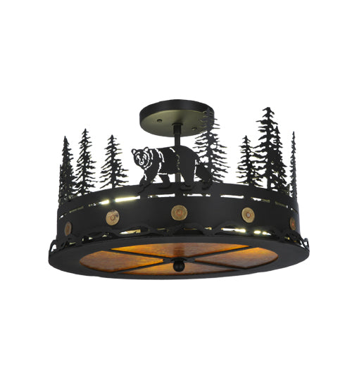 Meyda Tiffany Bear At Dusk 134785 Ceiling Light - Nickel,Natural Wood