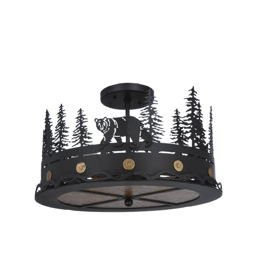 Meyda Tiffany Bear At Dusk 134785 Ceiling Light - Nickel,Natural Wood