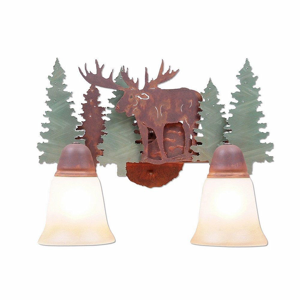 Avalanche Ranch Crestline-Moose A32228TT-04 Bath Vanity Light 15 in. wide - Pine Tree Green-Rust Patina