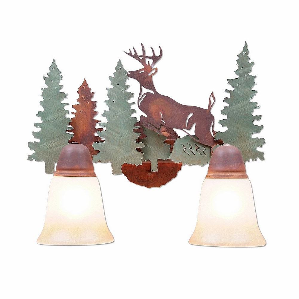 Avalanche Ranch Crestline-Deer A32231TT-04 Bath Vanity Light 15 in. wide - Pine Tree Green-Rust Patina
