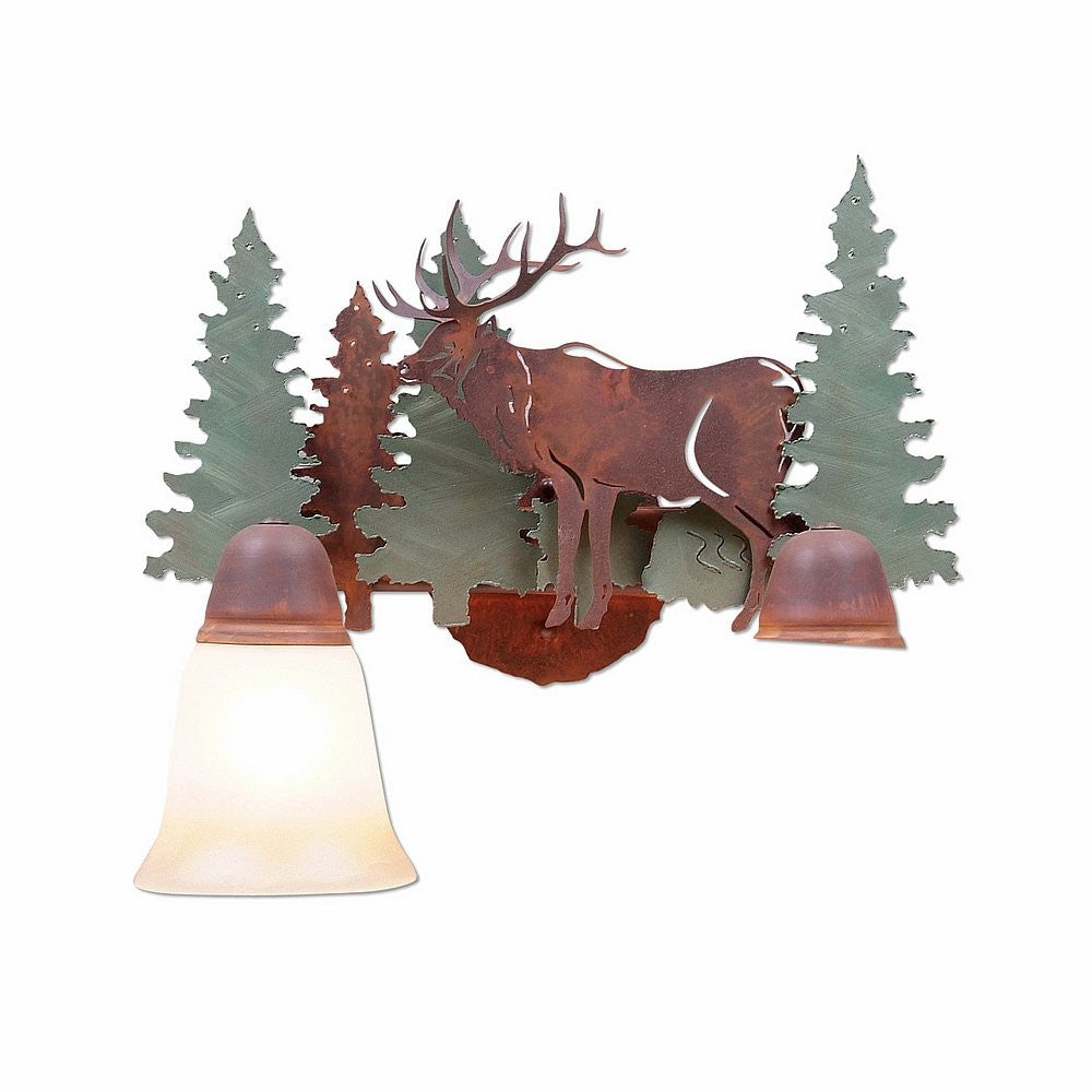 Avalanche Ranch Crestline-Elk A32234TT-04 Bath Vanity Light 15 in. wide - Pine Tree Green-Rust Patina