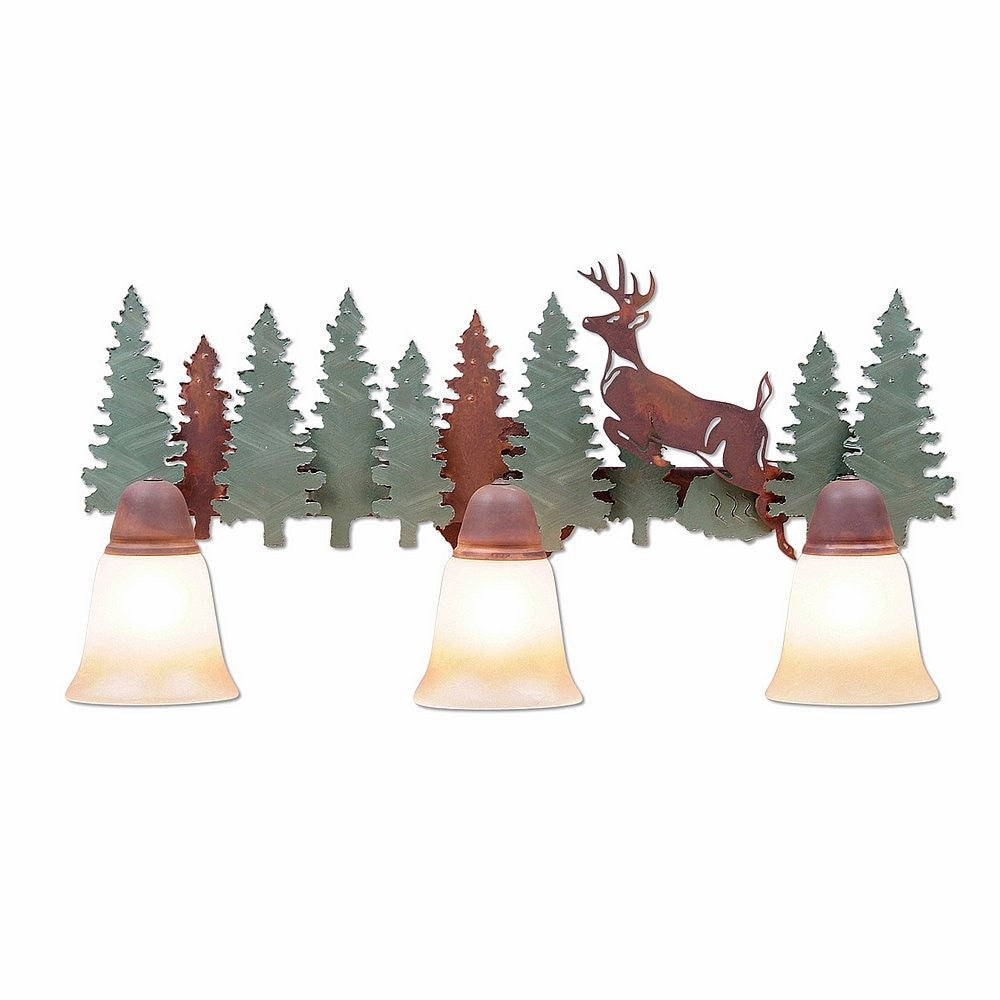 Avalanche Ranch Crestline-Deer A32331TT-04 Bath Vanity Light 25 in. wide - Pine Tree Green-Rust Patina