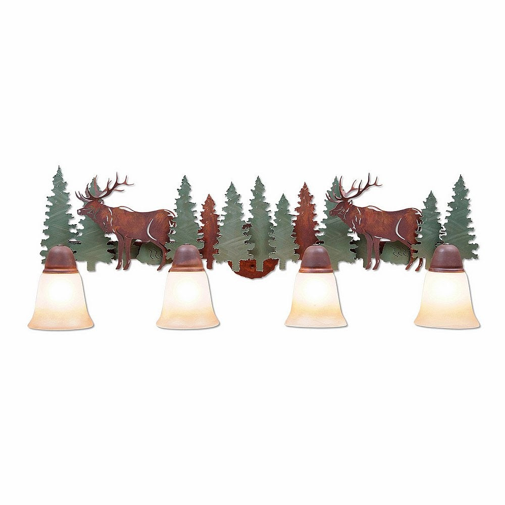 Avalanche Ranch Crestline-Elk A32434TT-04 Bath Vanity Light 36 in. wide - Pine Tree Green-Rust Patina