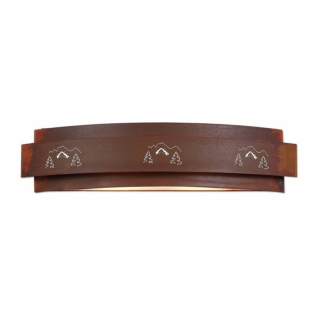 Avalanche Ranch Northridge-Mtn-Pine Cutout A36745-02 Bath Vanity Light 25 in. wide - Rust Patina