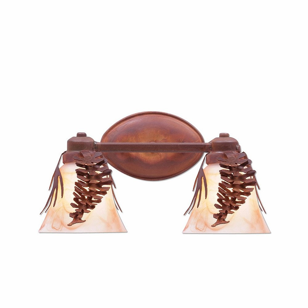 Avalanche Ranch Sienna-Spruce-Cone A38640AS-02 Bath Vanity Light 14 in. wide - Pine Tree Green-Rust Patina