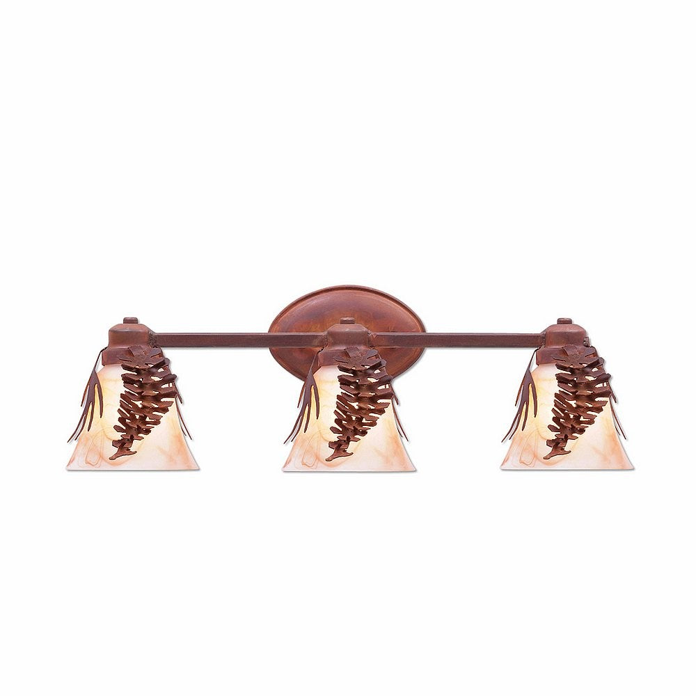 Avalanche Ranch Sienna-Spruce-Cone A38740AS-02 Bath Vanity Light 23 in. wide - Pine Tree Green-Rust Patina