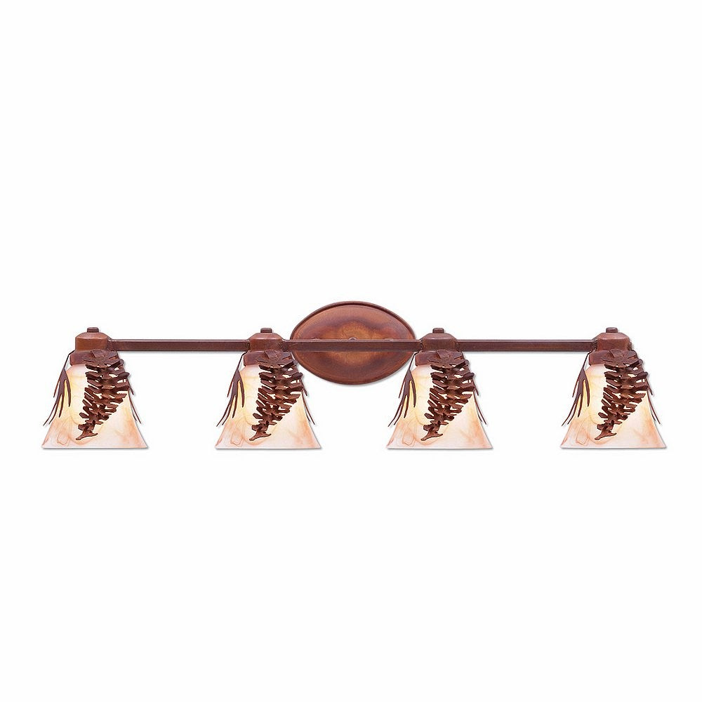 Avalanche Ranch Sienna-Spruce-Cone A38840AS-02 Bath Vanity Light 31 in. wide - Pine Tree Green-Rust Patina