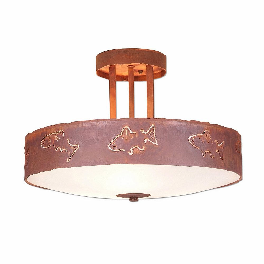 Avalanche Ranch Crestline-Fish Cutout A48362FC-02 Ceiling Light - Rust Patina