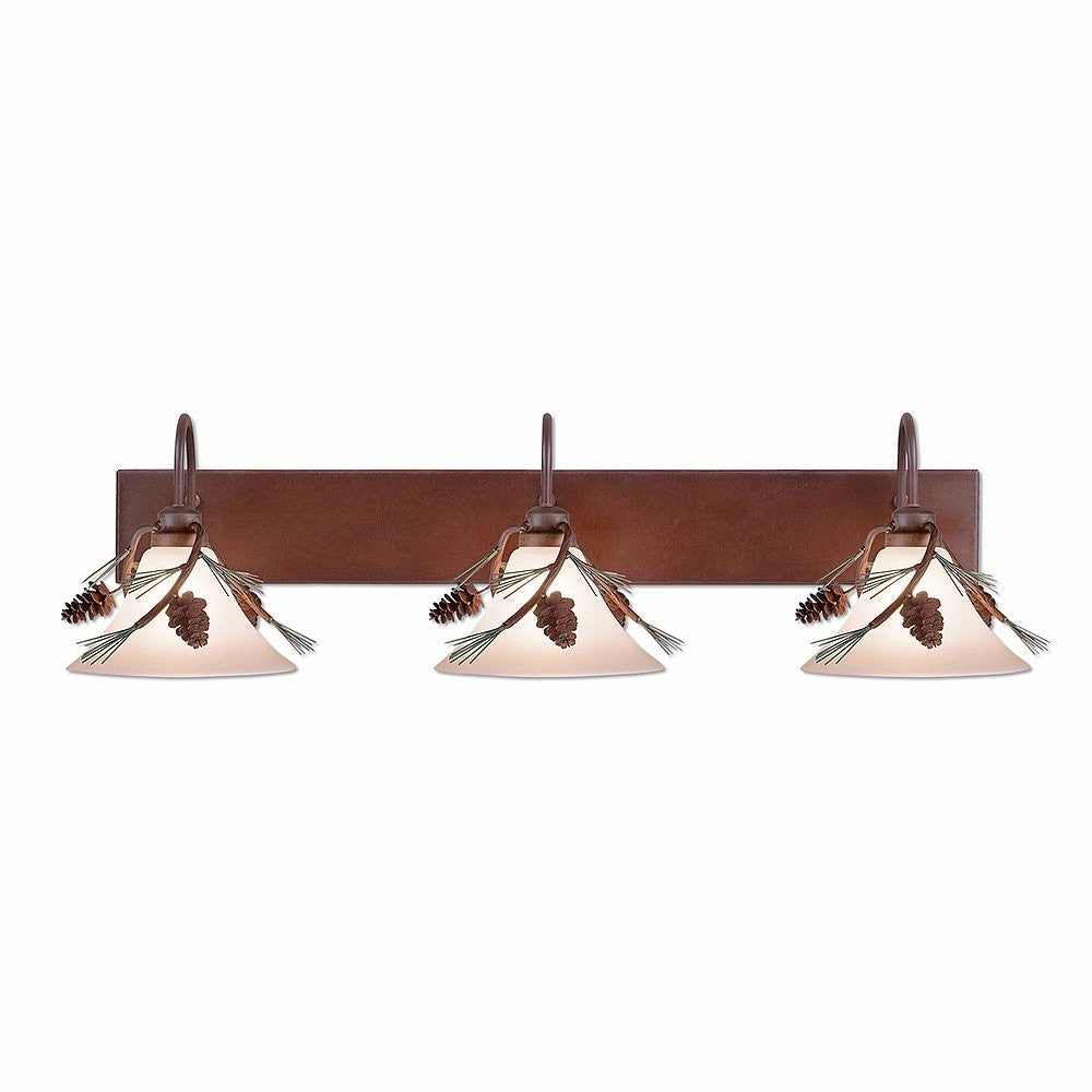 Avalanche Ranch Cedarwood-Pine Cone H34320CT-04 Bath Vanity Light 38 in. wide - Pine Tree Green-Rust Patina