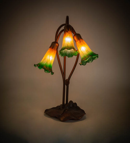 Meyda Tiffany Lighting 13595 Amber/Green Three Light Accent Lamp Lamp Bronze / Dark