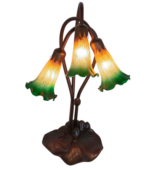 Meyda Tiffany Lighting 13595 Amber/Green Three Light Accent Lamp Lamp Bronze / Dark