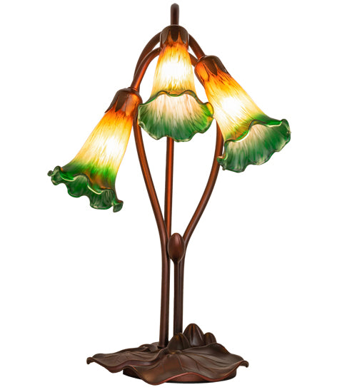 Meyda Tiffany Lighting 13595 Amber/Green Three Light Accent Lamp Lamp Bronze / Dark