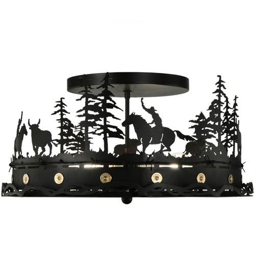 Meyda Tiffany Cowboy & Steer 136277 Ceiling Light - Black/Silver Mica