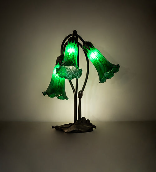 Meyda Tiffany Lighting 136434 Green Three Light Table Lamp Lamp Bronze / Dark
