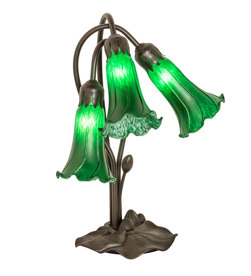 Meyda Tiffany Lighting 136434 Green Three Light Table Lamp Lamp Bronze / Dark