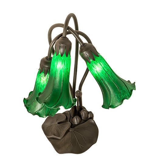 Meyda Tiffany Lighting 136434 Green Three Light Table Lamp Lamp Bronze / Dark