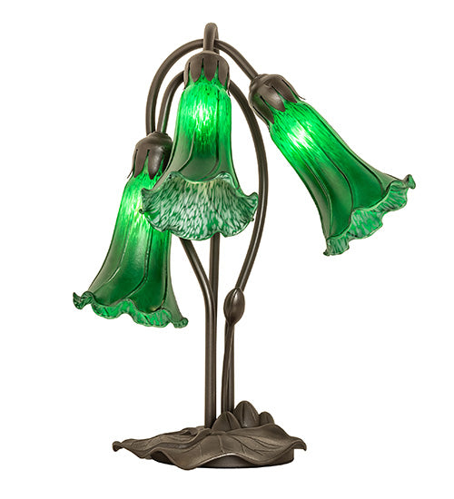 Meyda Tiffany Lighting 136434 Green Three Light Table Lamp Lamp Bronze / Dark