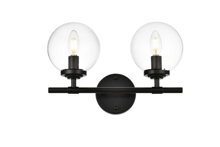 Elegant Ingrid LD7302W15BLK Bath Vanity Light 15 in. wide - Black And Clear